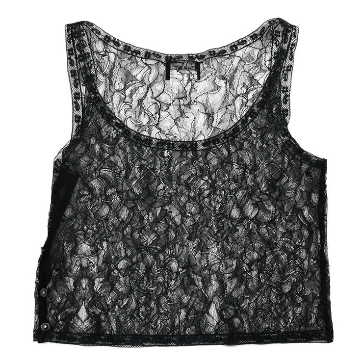 Chanel Sleeveless Lace Tops Black 00T #36