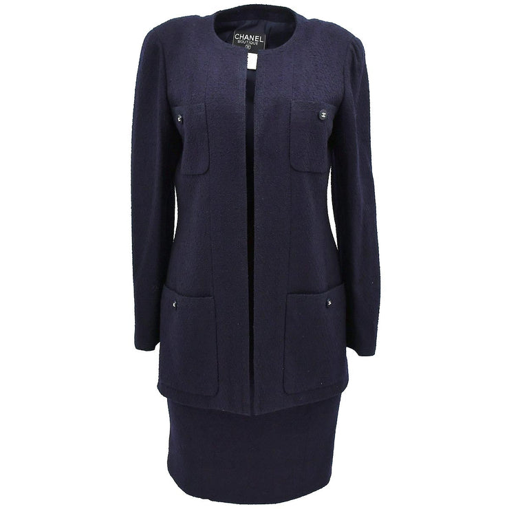 Chanel Setup Suit Jacket Skirt Navy 96P #40