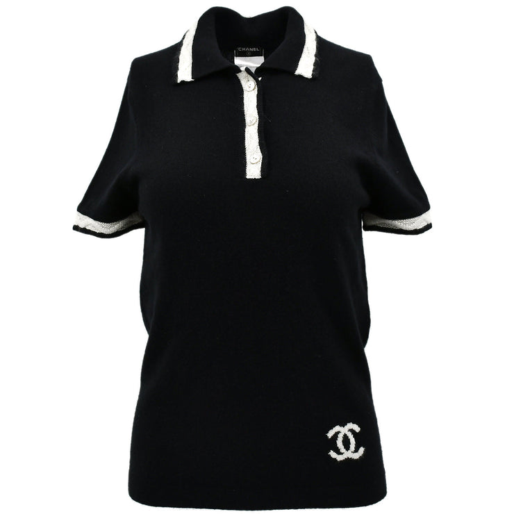 Chanel Short Sleeve Sweater Tops Black 04A #38