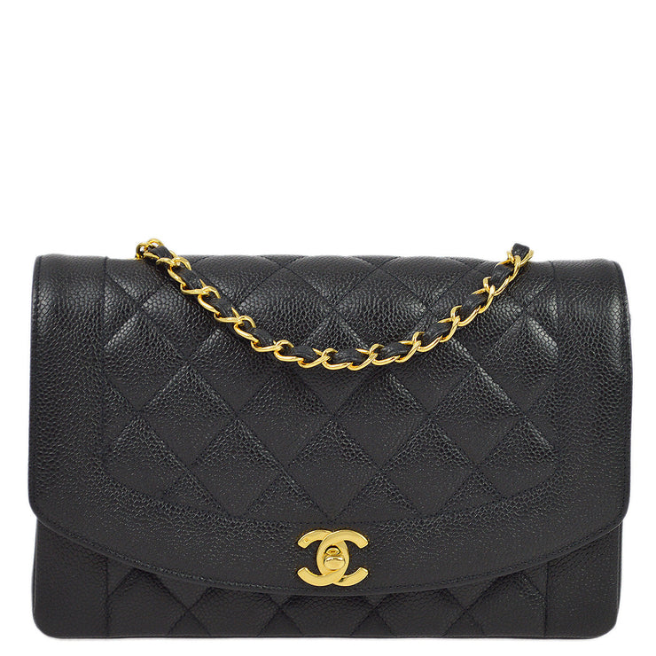 Chanel 1994-1996 Black Caviar Medium Diana Shoulder Bag