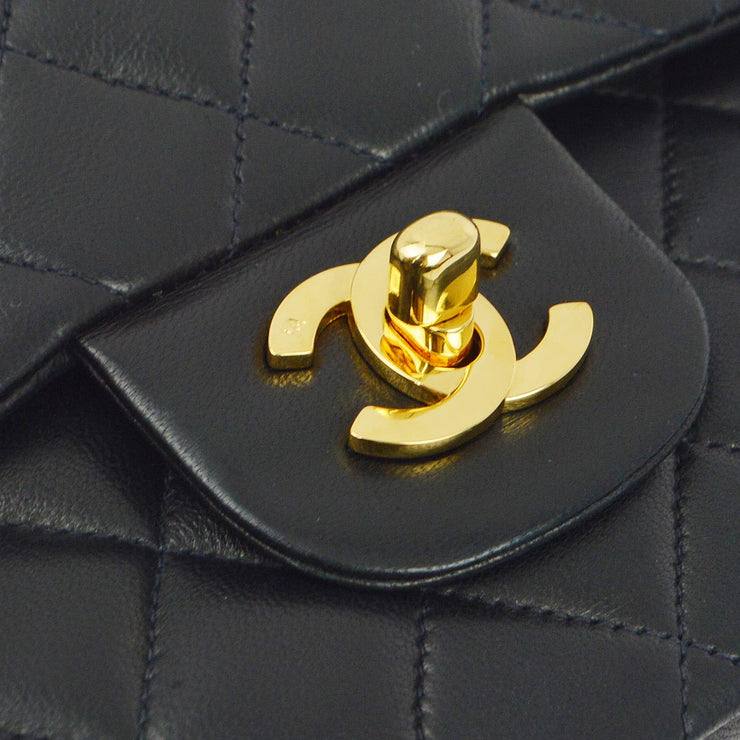 Chanel 1991-1994 Black Lambskin Small Classic Double Flap Shoulder Bag