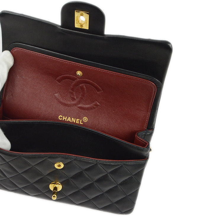 Chanel 1991-1994 Black Lambskin Small Classic Double Flap Shoulder Bag