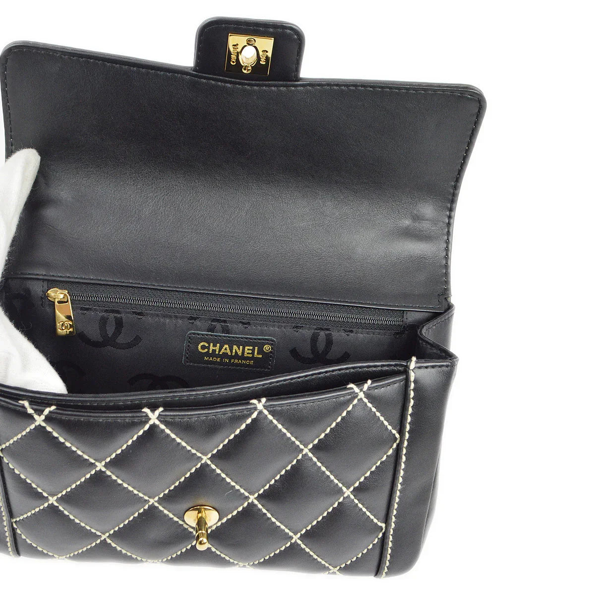Chanel 2004-2005 Black Calfskin Wild Stitch Handbag
