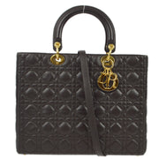 Christian Dior Brown Lambskin Lady Dior Cannage 2way Shoulder Handbag