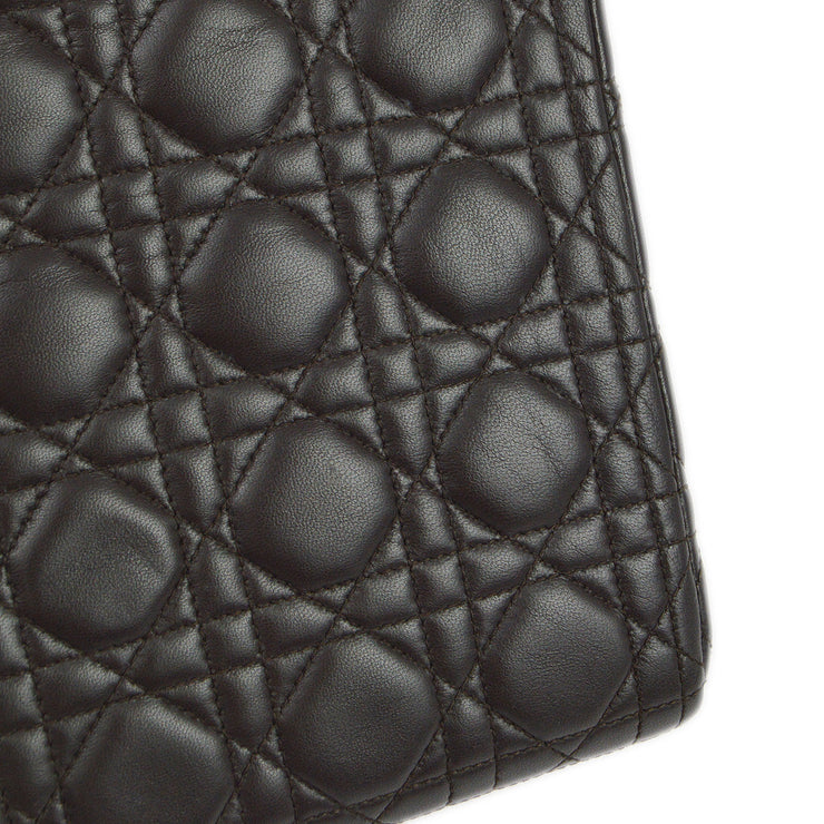 Christian Dior Brown Lambskin Lady Dior Cannage 2way Shoulder Handbag