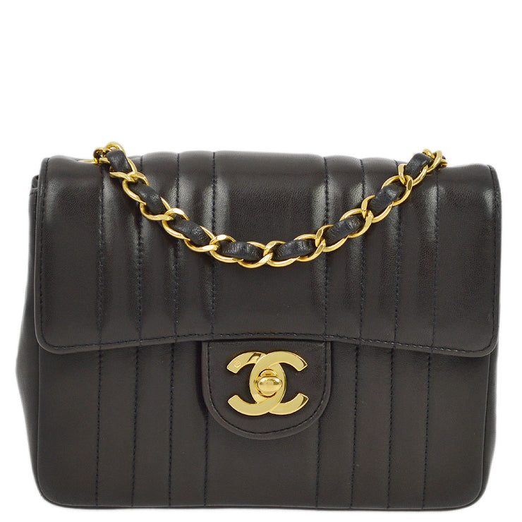 Chanel 1991-1994 Black Lambskin Mademoiselle Mini Classic Square Flap Bag 17