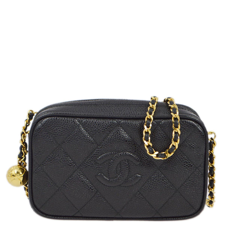 Chanel 1991-1994 Black Caviar Camera Bag Mini