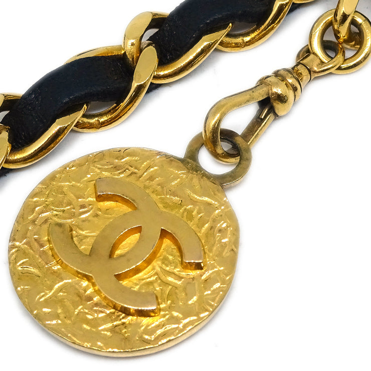 Chanel Gold Black Medallion Chain Belt 1982 Small Good