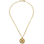 Chanel Medallion Pendant Necklace Rhinestone Gold 3438/1982