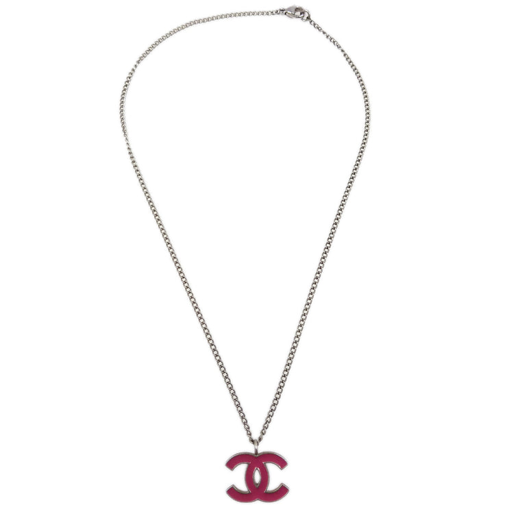 Chanel Chain Necklace Silver Pink 04P