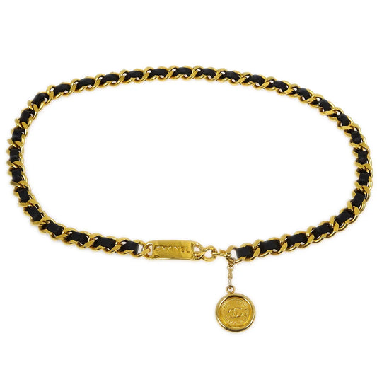 Chanel Gold Black Medallion Chain Belt Small Good