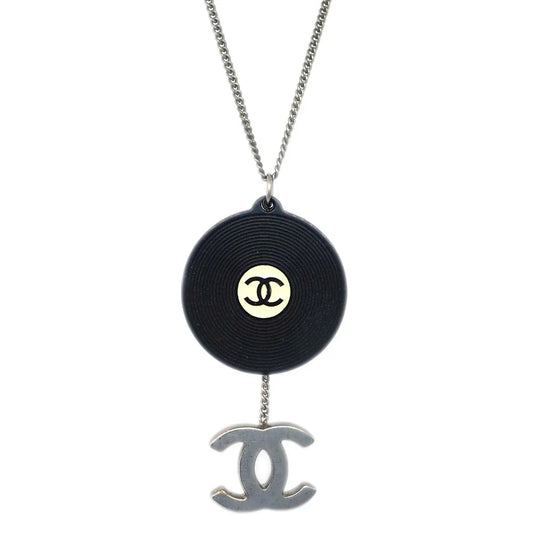 Chanel Record Silver Chain Pendant Necklace 04P