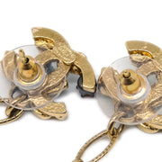 Chanel Dangle Piercing Earrings Artificial Pearl Rhinestone Gold 05P
