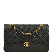 Chanel 1994-1996 Black Lambskin Medium Classic Double Flap Shoulder Bag