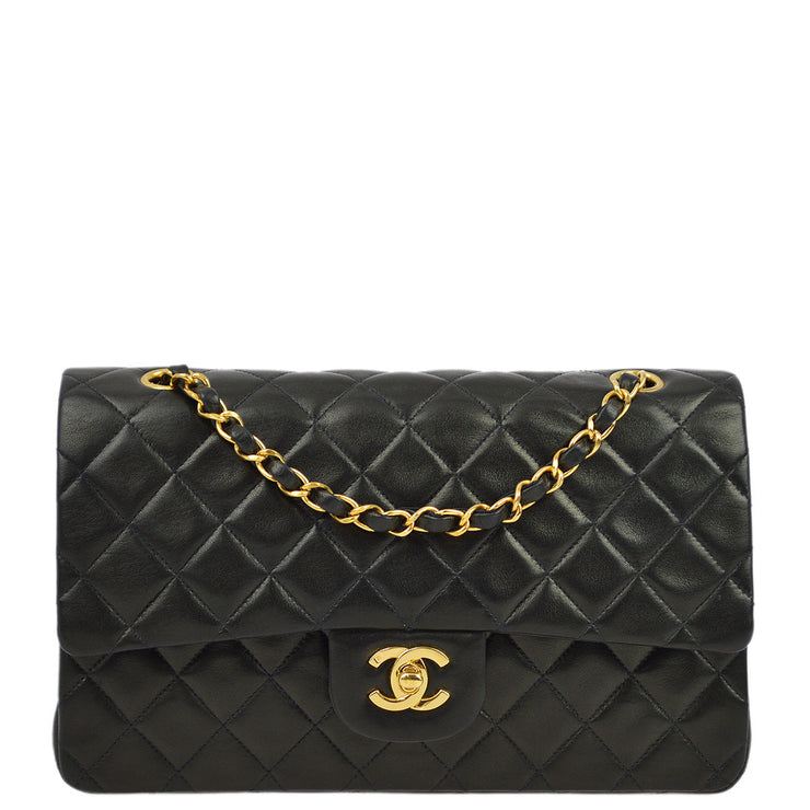 Chanel 1994-1996 Black Lambskin Medium Classic Double Flap Shoulder Bag