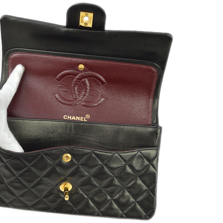 Chanel 1994-1996 Black Lambskin Medium Classic Double Flap Shoulder Bag