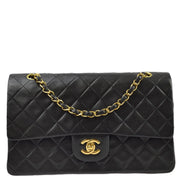 Chanel 1997-1999 Black Lambskin Medium Classic Double Flap Shoulder Bag