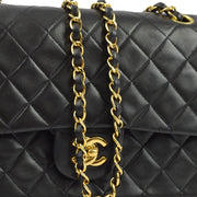 Chanel 1997-1999 Black Lambskin Medium Classic Double Flap Shoulder Bag