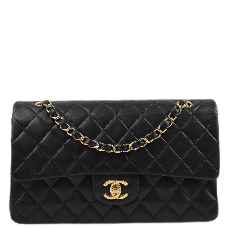 Chanel 2003-2004 Black Lambskin Medium Classic Double Flap Shoulder Bag