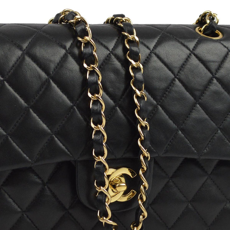 Chanel 2003-2004 Black Lambskin Medium Classic Double Flap Shoulder Bag