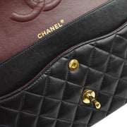 Chanel 2003-2004 Black Lambskin Medium Classic Double Flap Shoulder Bag