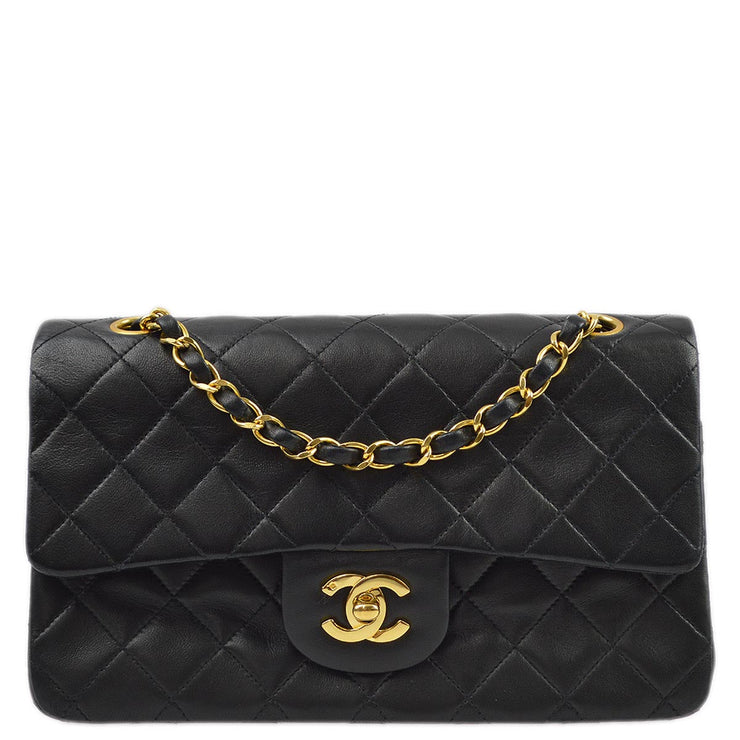 Chanel 1991-1994 Black Lambskin Small Classic Double Flap Shoulder Bag