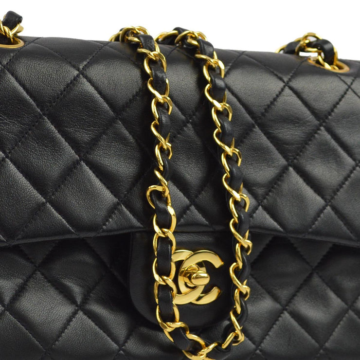 Chanel 1991-1994 Black Lambskin Small Classic Double Flap Shoulder Bag