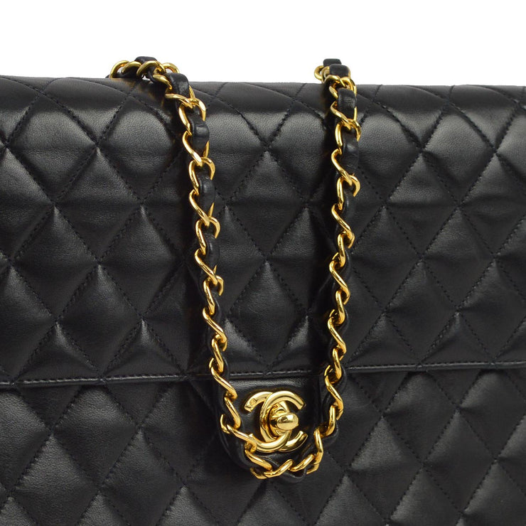 Chanel 2001-2003 Black Lambskin Turnlock Medium Half Flap Shoulder Bag