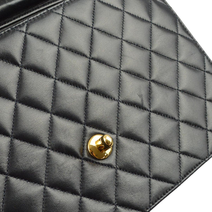 Chanel 2001-2003 Black Lambskin Turnlock Medium Half Flap Shoulder Bag