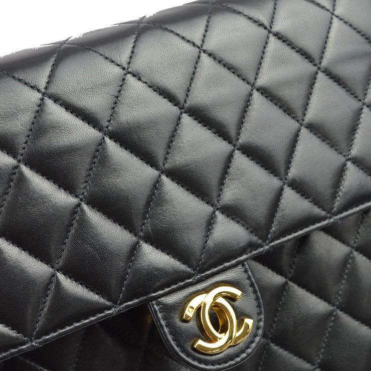 Chanel 2001-2003 Black Lambskin Turnlock Medium Half Flap Shoulder Bag