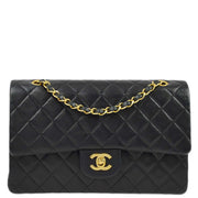 Chanel 1989-1991 Black Lambskin Medium Classic Double Flap Shoulder Bag