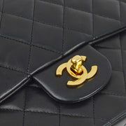 Chanel 1989-1991 Black Lambskin Medium Classic Double Flap Shoulder Bag