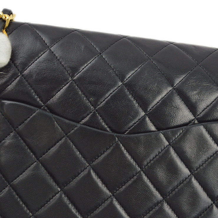 Chanel 1989-1991 Black Lambskin Medium Classic Double Flap Shoulder Bag