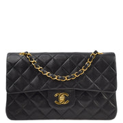 Chanel 1994-1996 Black Lambskin Small Classic Double Flap Shoulder Bag