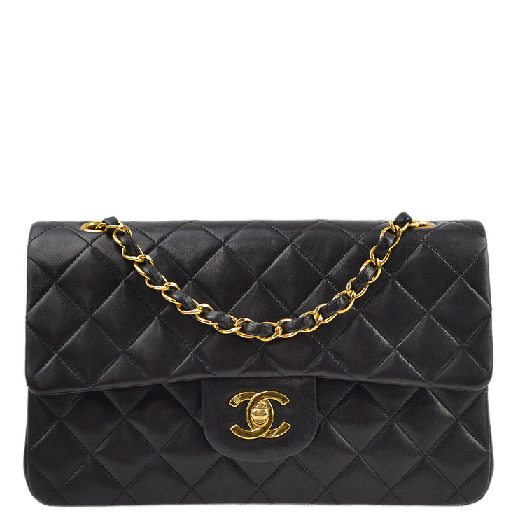 Chanel 1994-1996 Black Lambskin Small Classic Double Flap Shoulder Bag