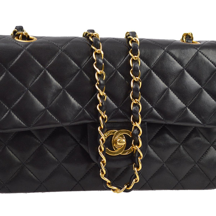 Chanel 1994-1996 Black Lambskin Small Classic Double Flap Shoulder Bag