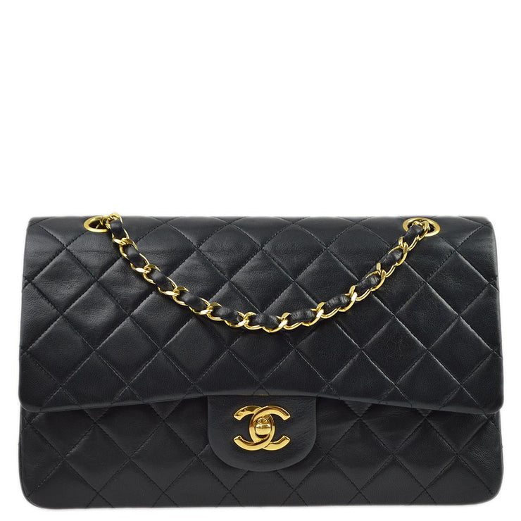 Chanel 1986-1988 Black Lambskin Medium Classic Double Flap Shoulder Bag