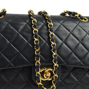 Chanel 1986-1988 Black Lambskin Medium Classic Double Flap Shoulder Bag