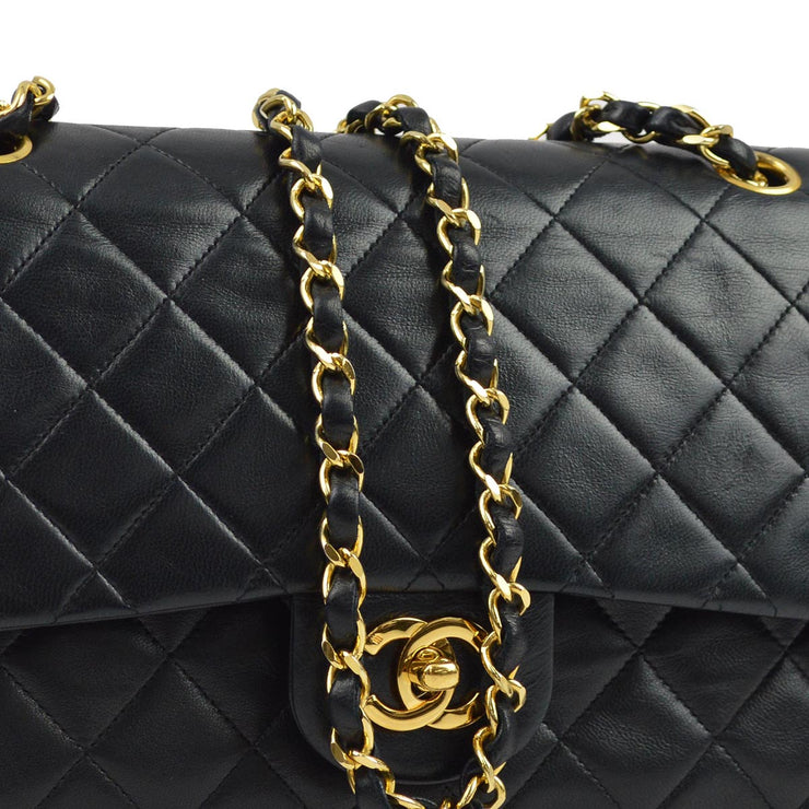 Chanel 1986-1988 Black Lambskin Medium Classic Double Flap Shoulder Bag