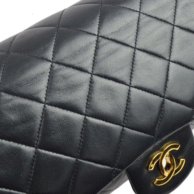 Chanel 1986-1988 Black Lambskin Medium Classic Double Flap Shoulder Bag