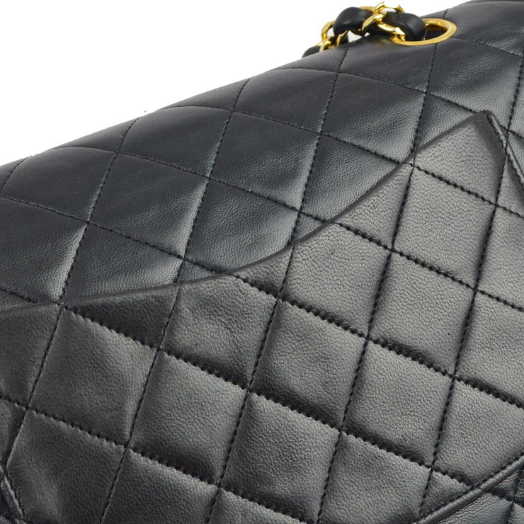 Chanel 1986-1988 Black Lambskin Medium Classic Double Flap Shoulder Bag