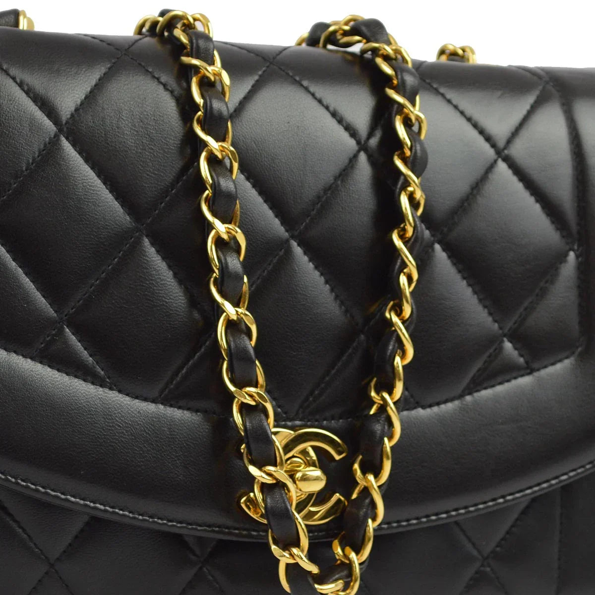 Chanel 1994-1996 Black Lambskin Small Diana Shoulder Bag