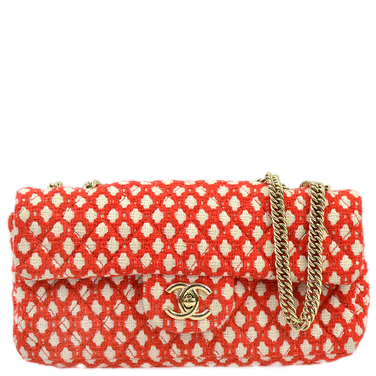 Chanel 2008-2009 Red Cotton Double Chain Classic Flap Shoulder Bag