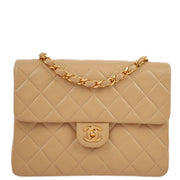 Chanel 1989-1991 Beige Lambskin Classic Square Flap Shoulder Bag 20