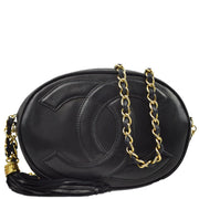 Chanel 1989-1991 Black Lambskin Chain Shoulder Bag