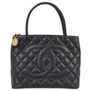 Chanel 2001-2003 Black Caviar Medallion Tote Handbag