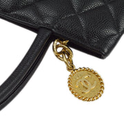 Chanel 2001-2003 Black Caviar Medallion Tote Handbag