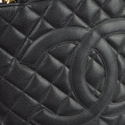 Chanel 2001-2003 Black Caviar Medallion Tote Handbag