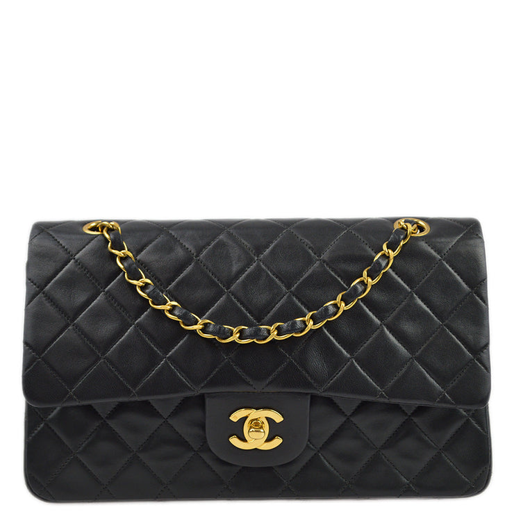 Chanel 1996-1997 Black Lambskin Medium Classic Double Flap Shoulder Bag