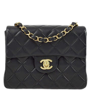 Chanel 2000-2001 Black Lambskin Mini Classic Square Flap Shoulder Bag 17